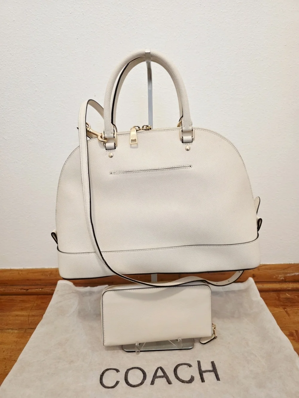 COACH Sierra Satchel + Accordian Zip Wallet w/ Stardust Studs In Chalk - Picture 2 of 16